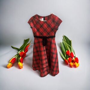 Girls Red & Black Plaid Dress Size 14 Iris & Ivy Short Sleeve Holiday Christmas
